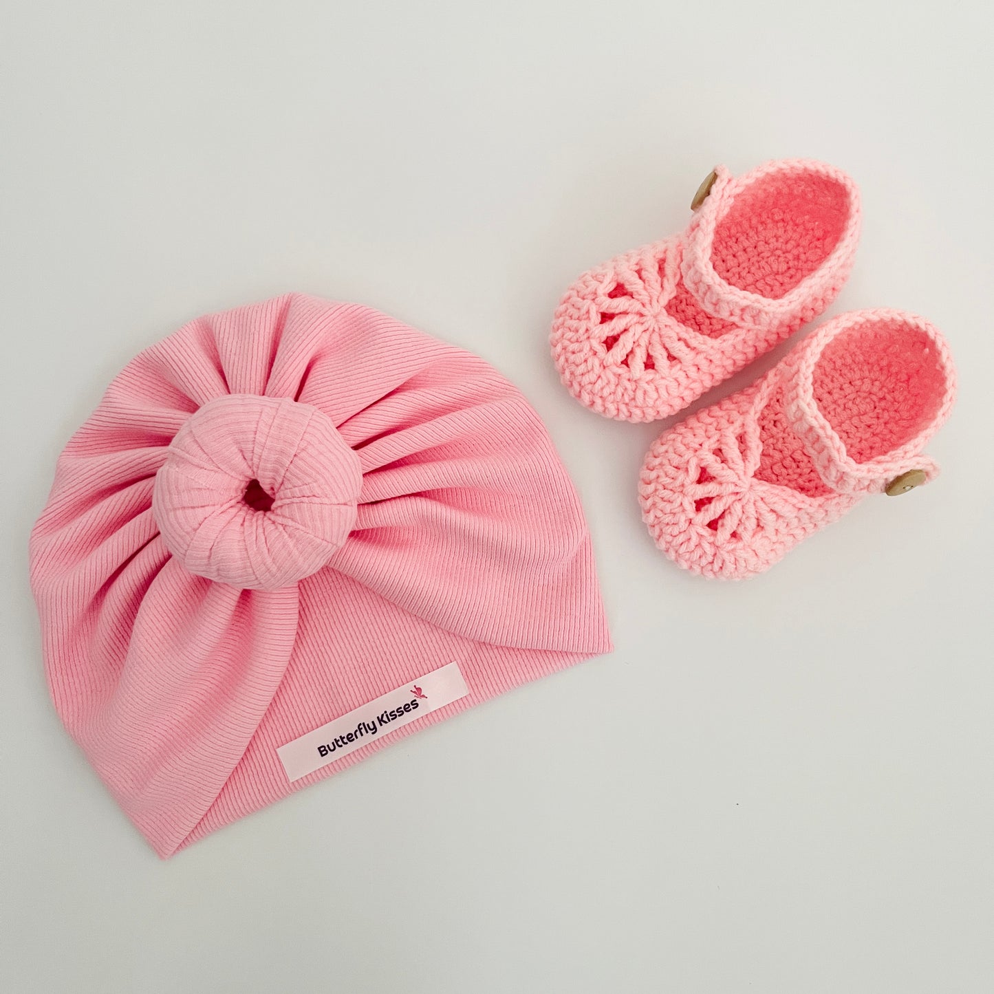 Sweet Pink Donut Turban Hat & Crochet Shoe Set for Babies