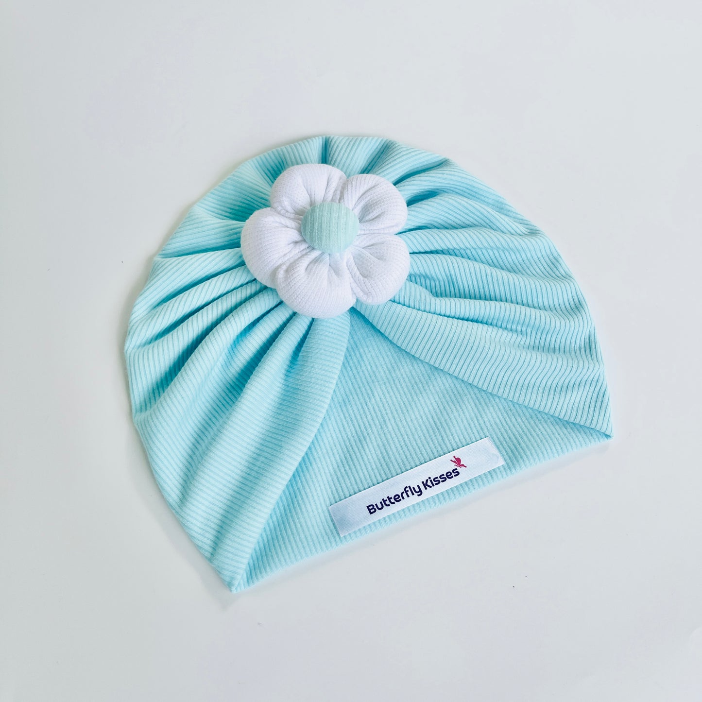 Light Blue Puffy Flower Baby Turban Hat
