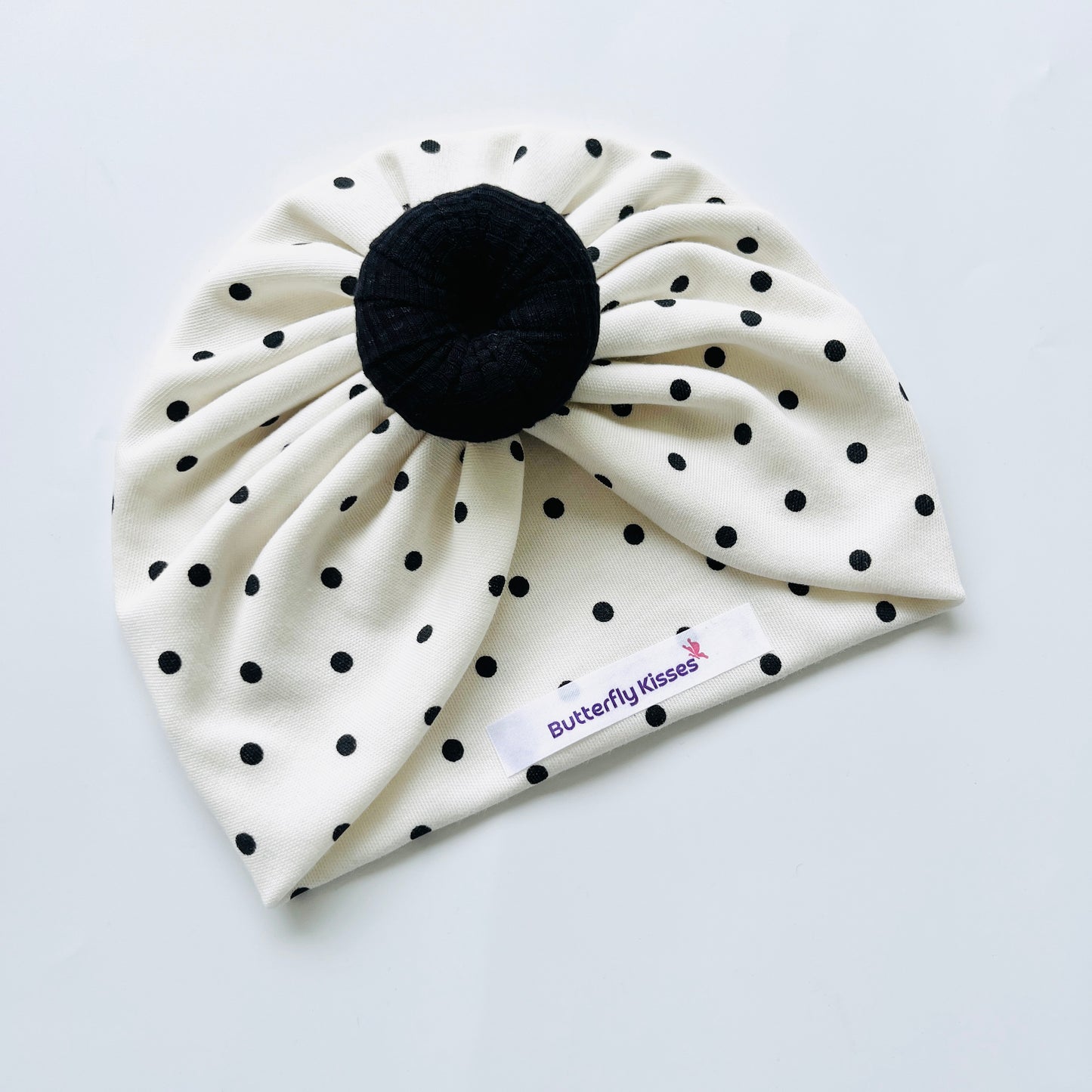 Black Polka Charm Donut Design Turban Hat