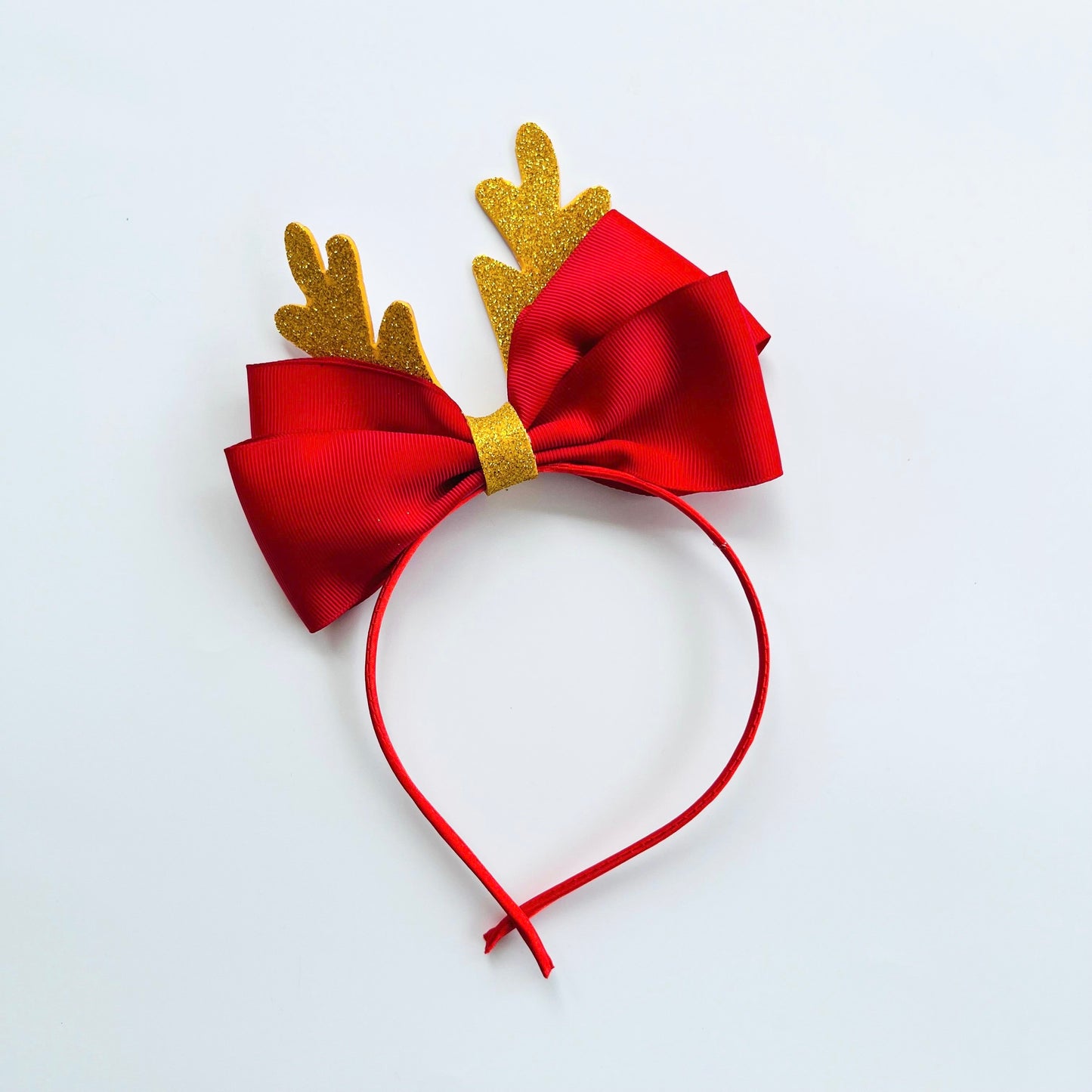 Golden Reindeer Christmas Bow Headband