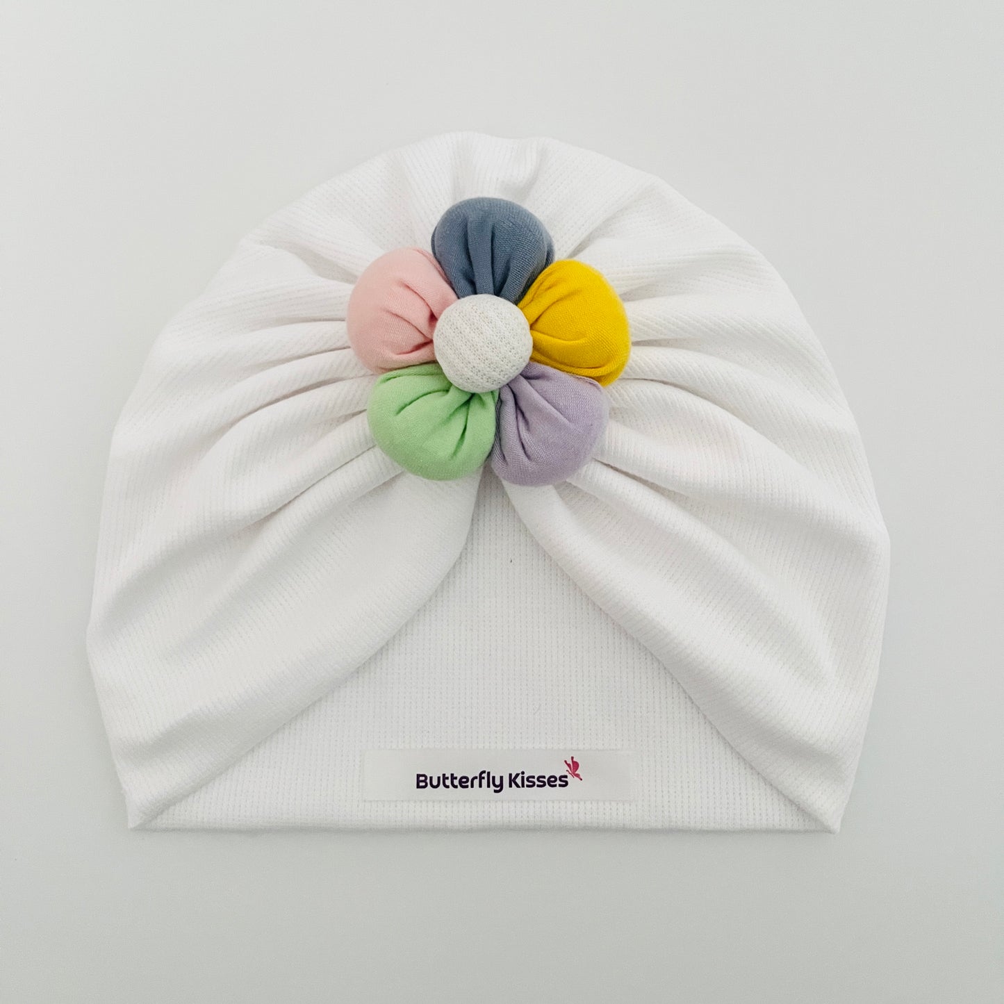 White Turban with Multicolour Puffy Flower