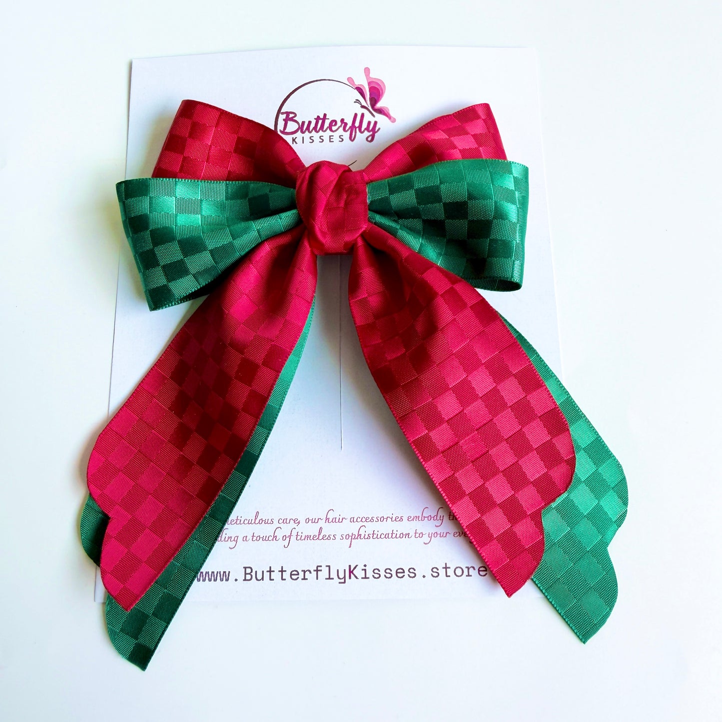 Festive Chequered Christmas Bow Clip