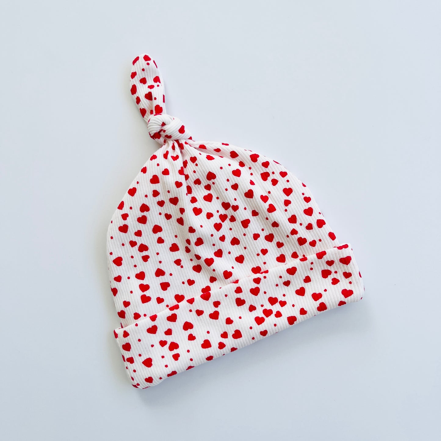 Knotted Baby Hat with Red Heart Print