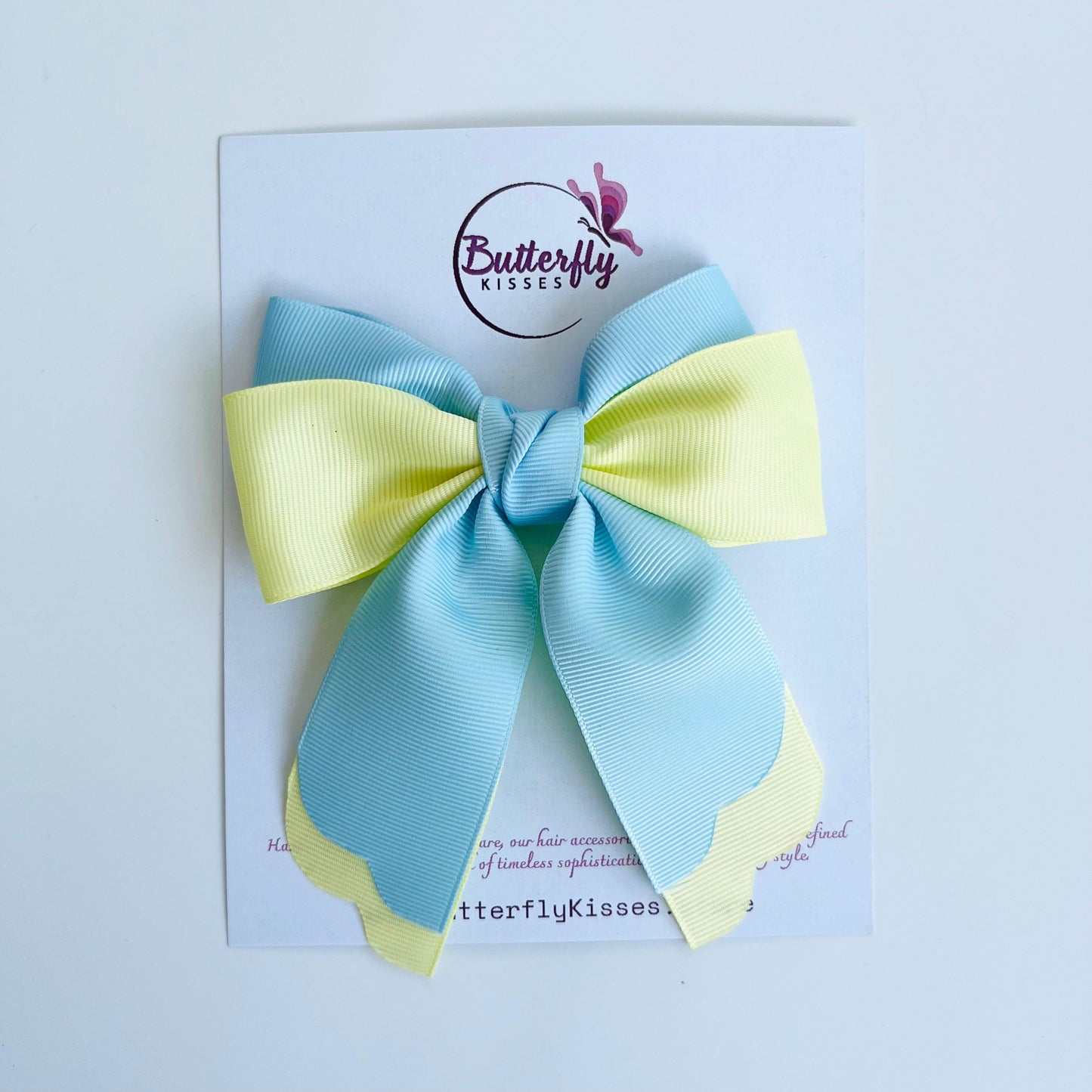Sunny Skies Yellow and Blue Pigtail Bow