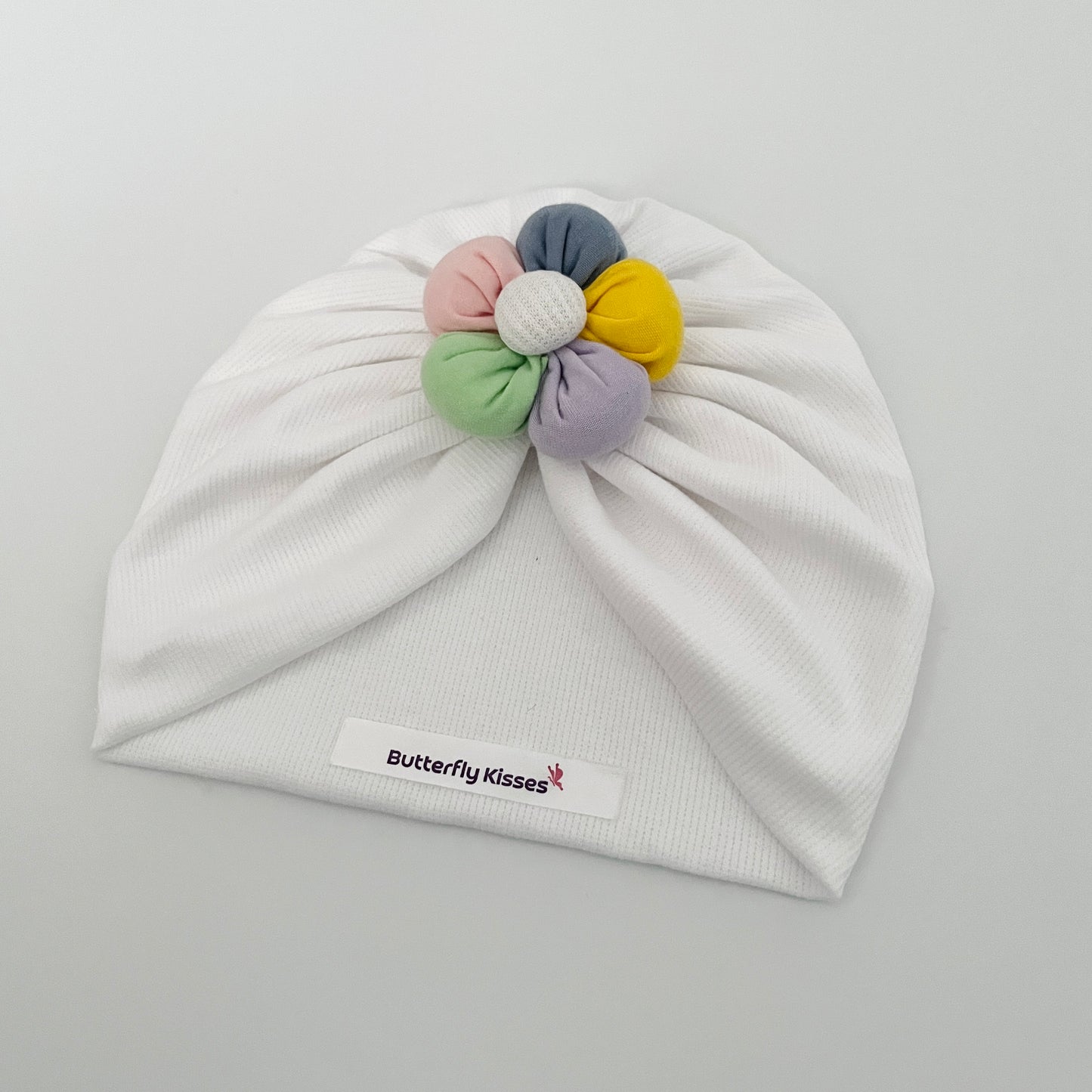 White Turban with Multicolour Puffy Flower