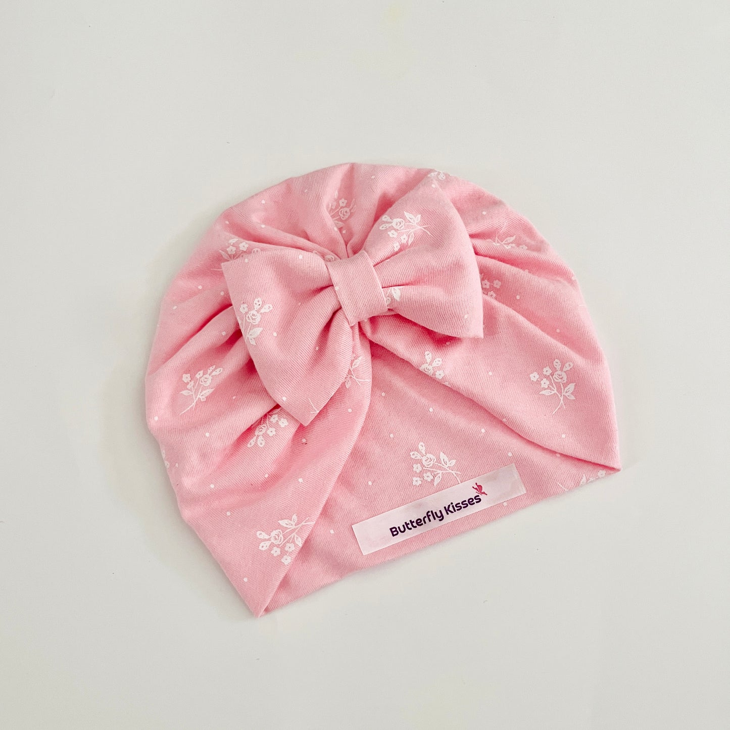Ditsy Floral Soft Pink Bow Design Baby Turban Hat