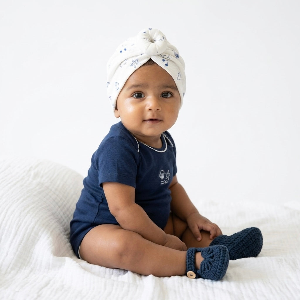 Ocean Doodle Knot Turban & Bootie Set