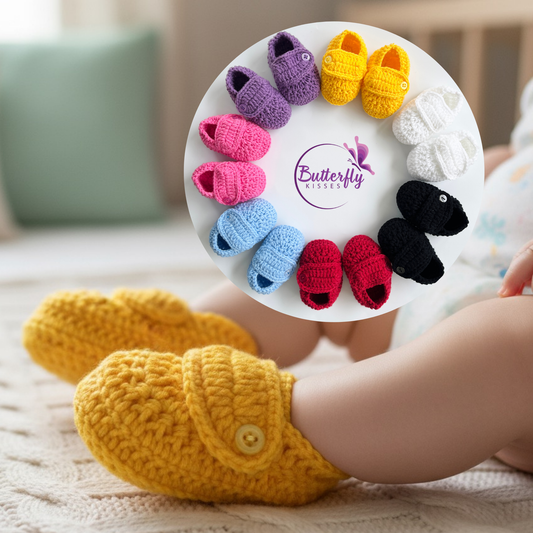 Classic Crochet Baby Booties with Button Strap