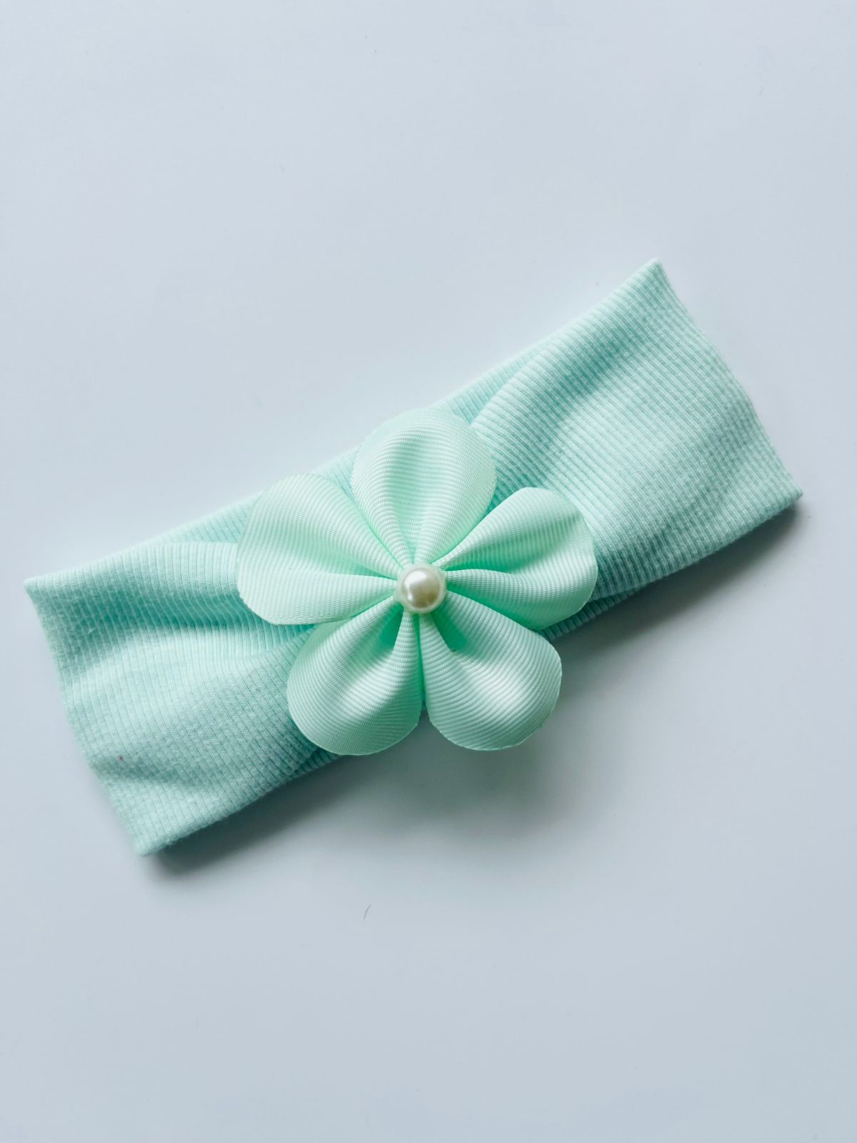 Plain Colour Headband With Pearl Embedded Ribbon Flower