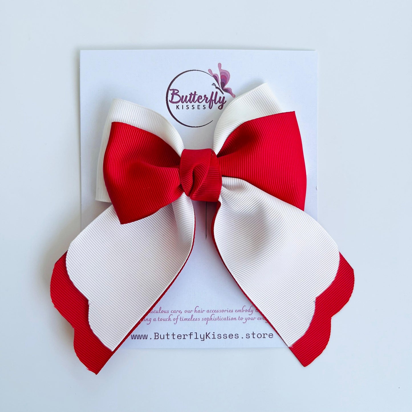 Candy Pop Red and White Pigtail Bow
