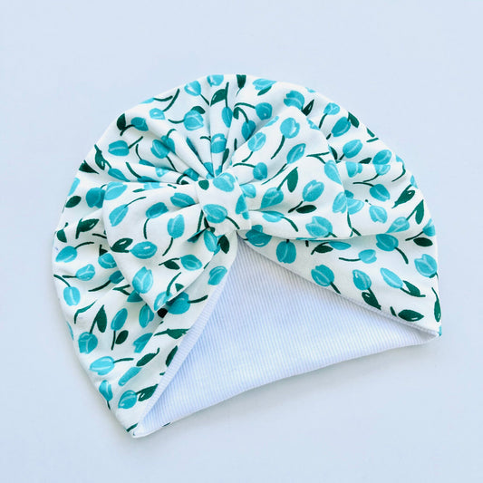 Sea Green Flower Printed Baby Turban