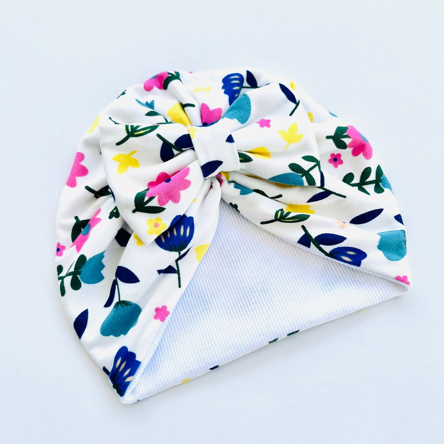 Floral Printed White Turban Hat