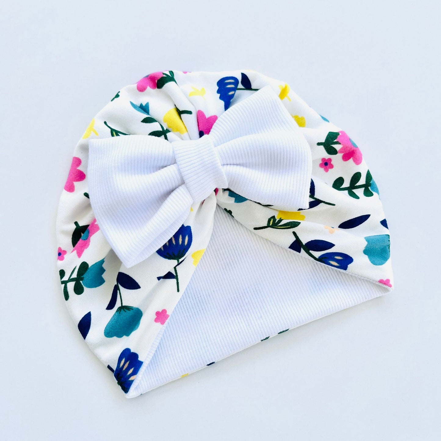 Floral Printed White Turban Hat