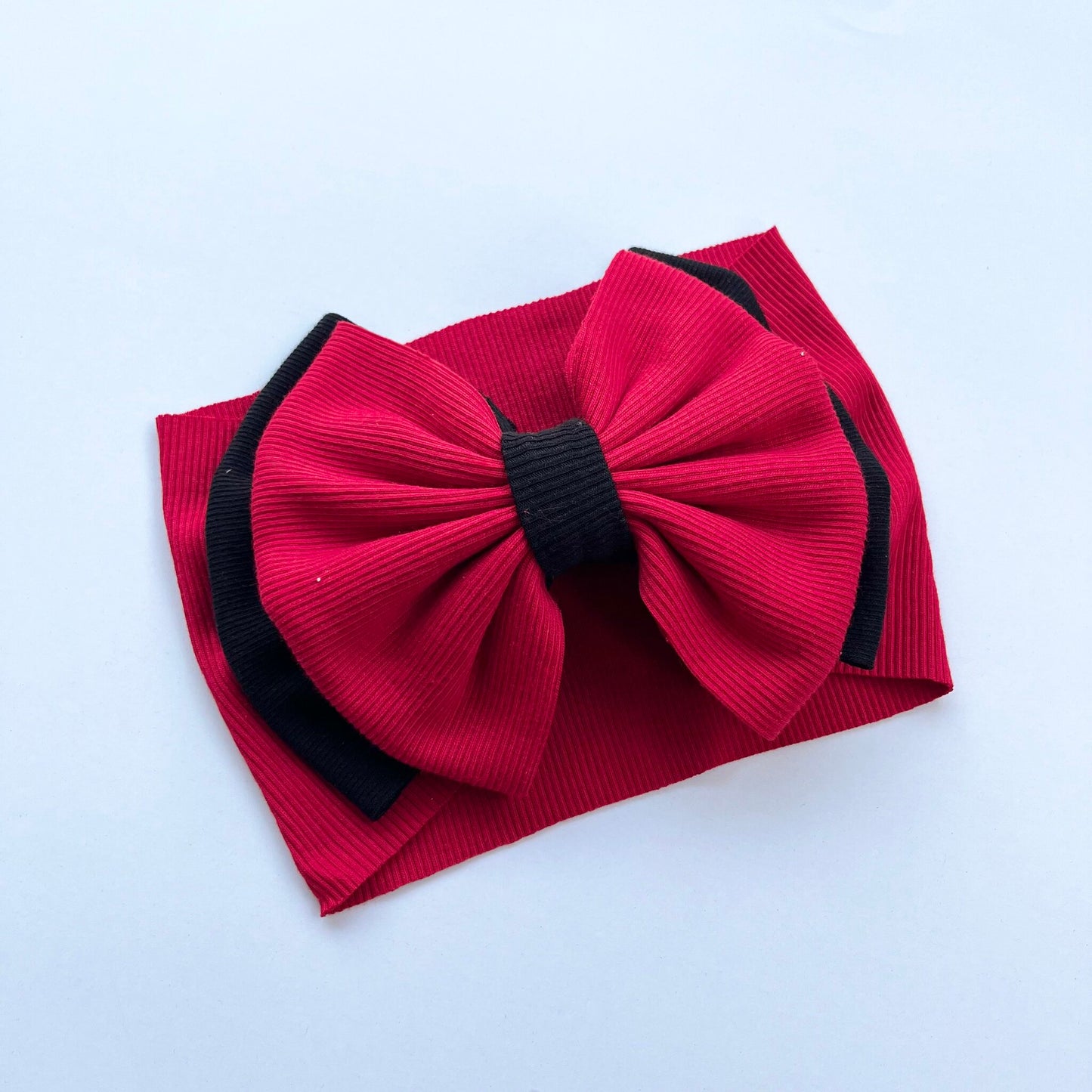 Red And Black Colour Big Duo Bow Headband
