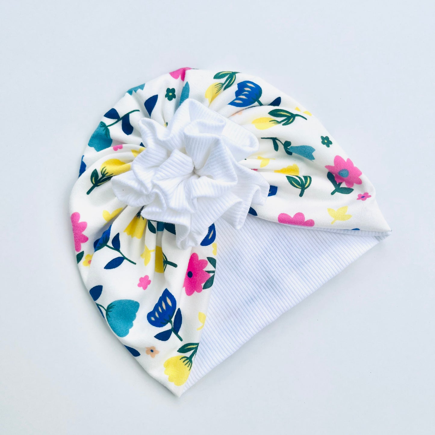 Floral Printed White Turban Hat