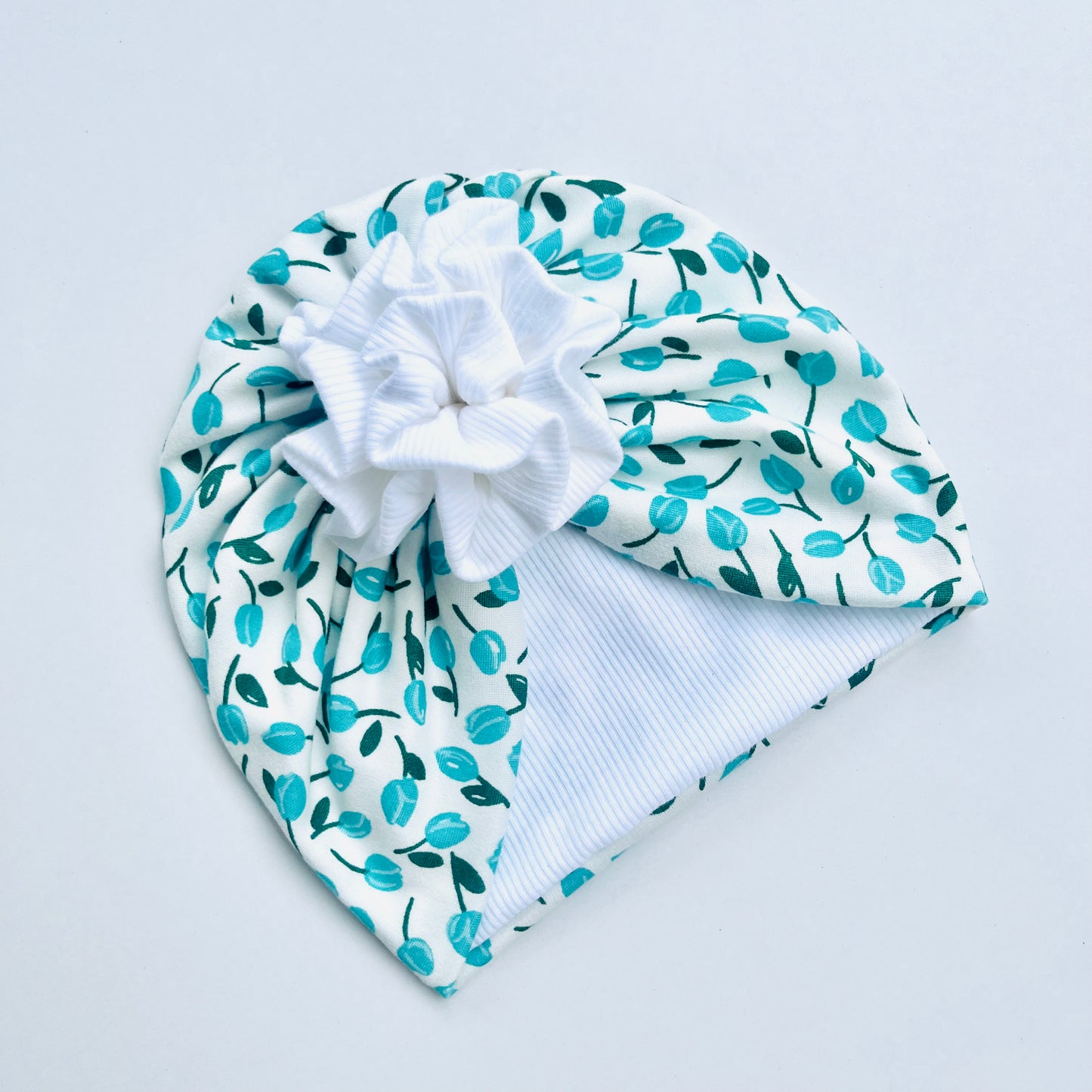 Sea Green Flower Printed Baby Turban