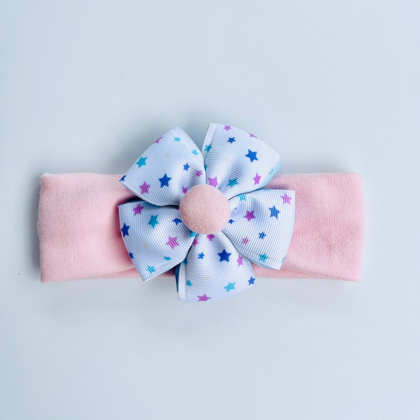 Baby Pink Colour Headband With Starry White Ribbon Flower
