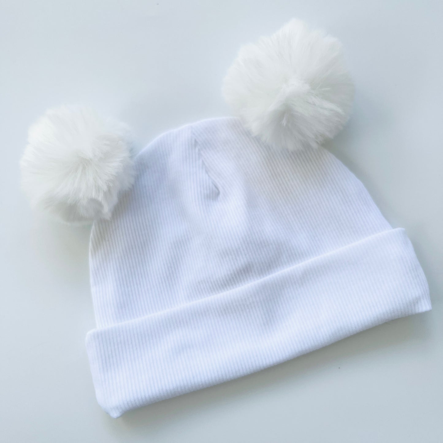 White Double Pom Pom Hat for Babies and Kids