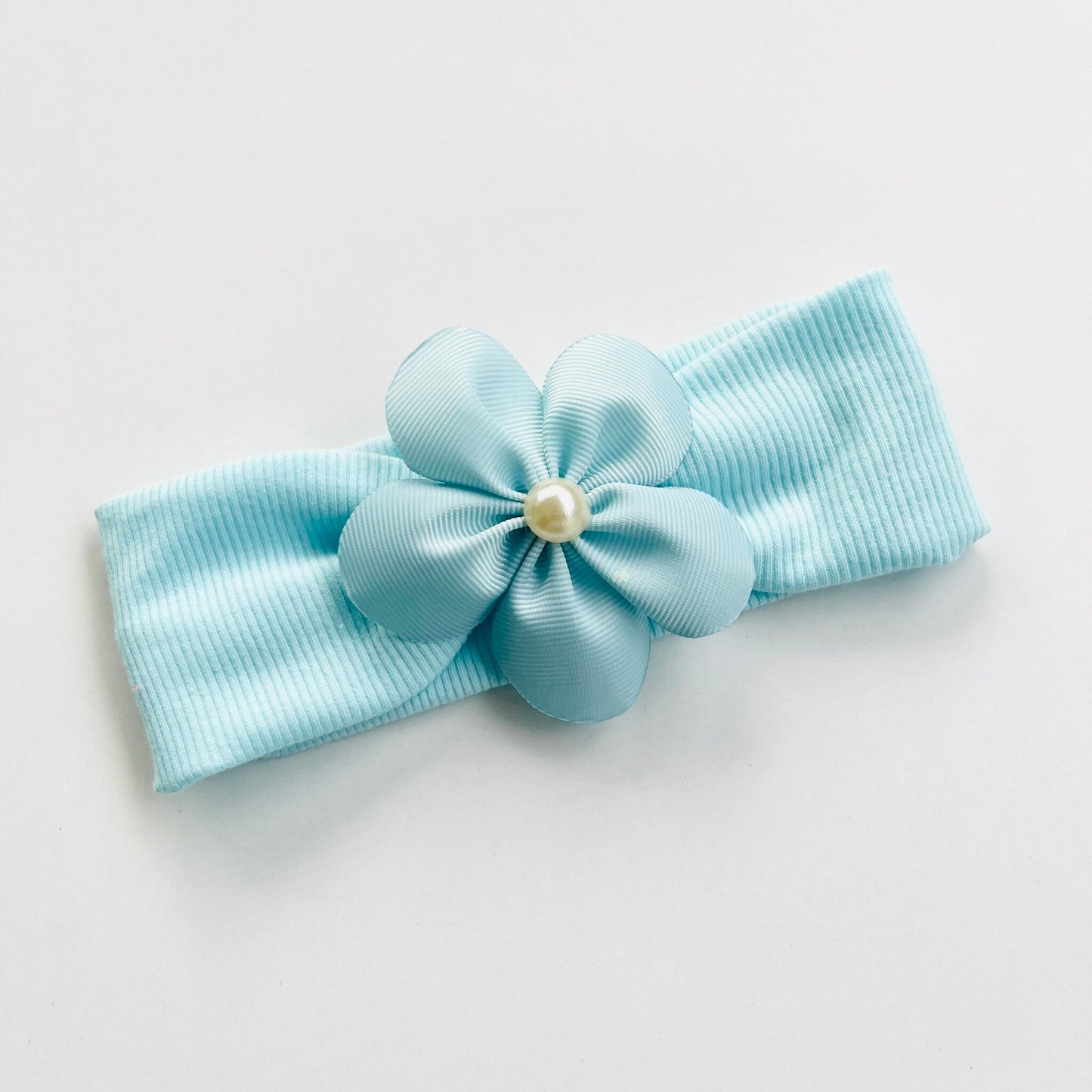 Plain Colour Headband With Pearl Embedded Ribbon Flower
