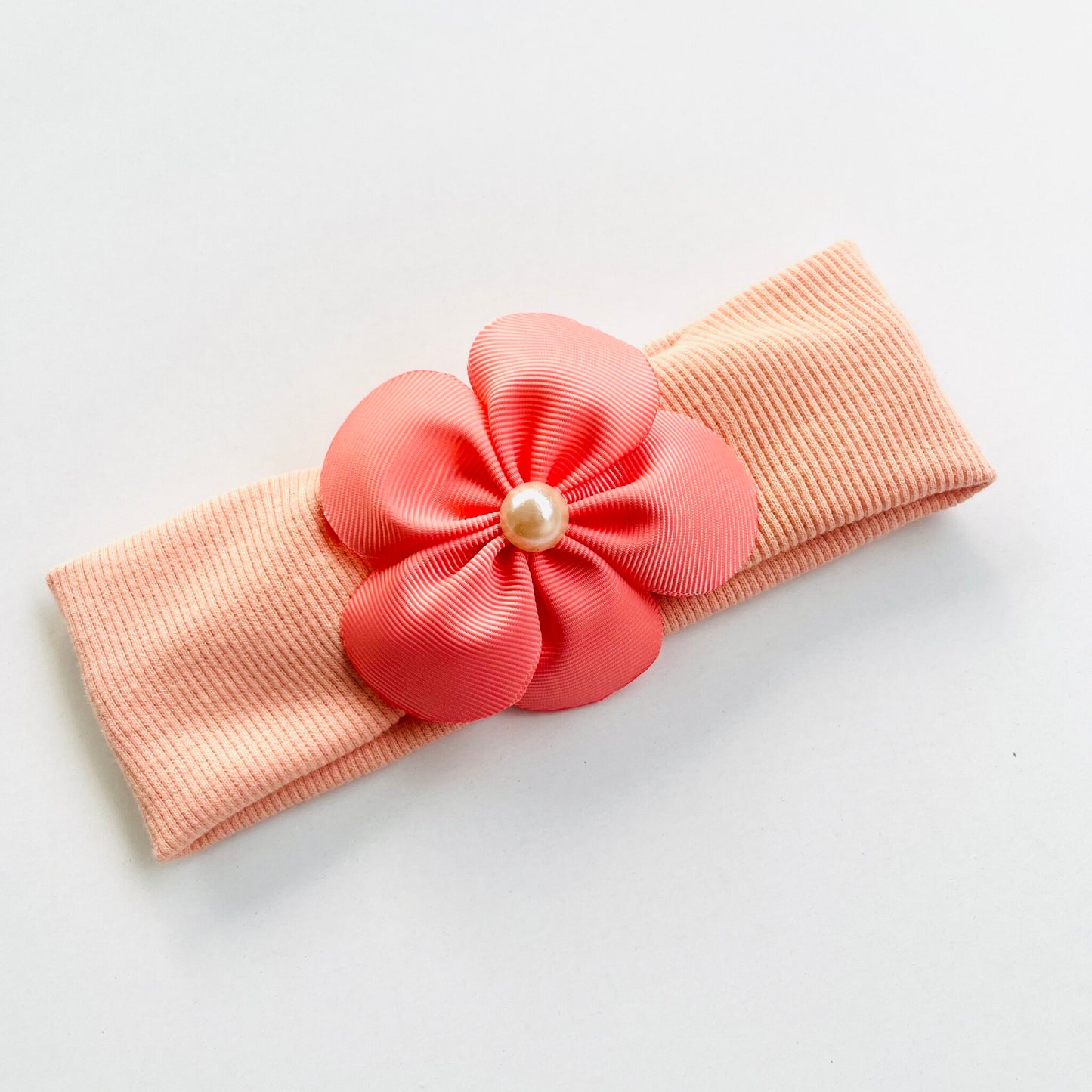 Plain Colour Headband With Pearl Embedded Ribbon Flower