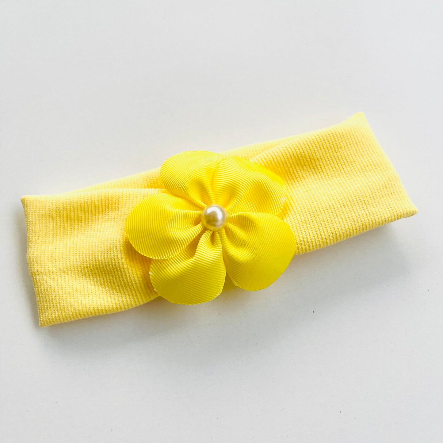 Plain Colour Headband With Pearl Embedded Ribbon Flower