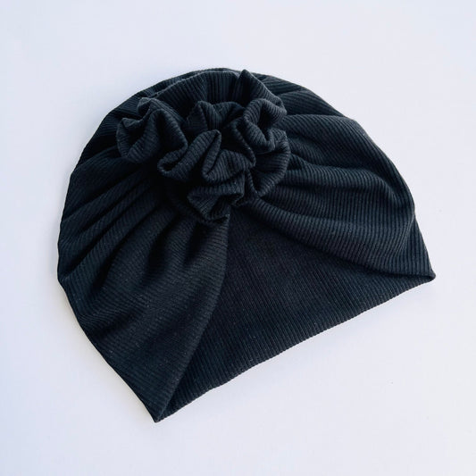 Black Colour Baby Turban - Flower Design