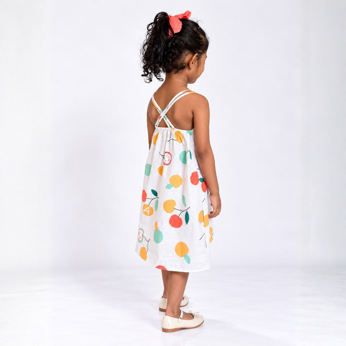 Colorful Fruit Print Cotton Pinafore Dress