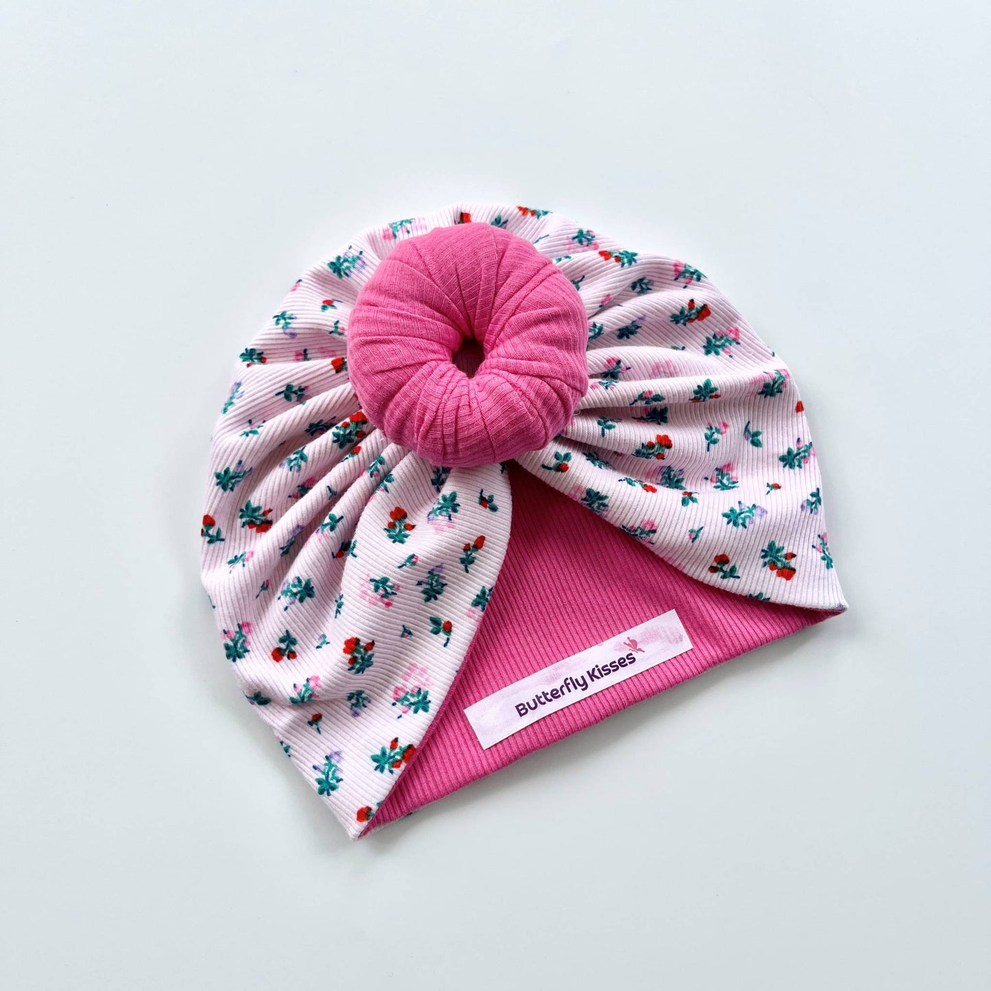 Blossom Pink Baby Turban Collection – Floral Print with Bow, Donut & Flower Designs