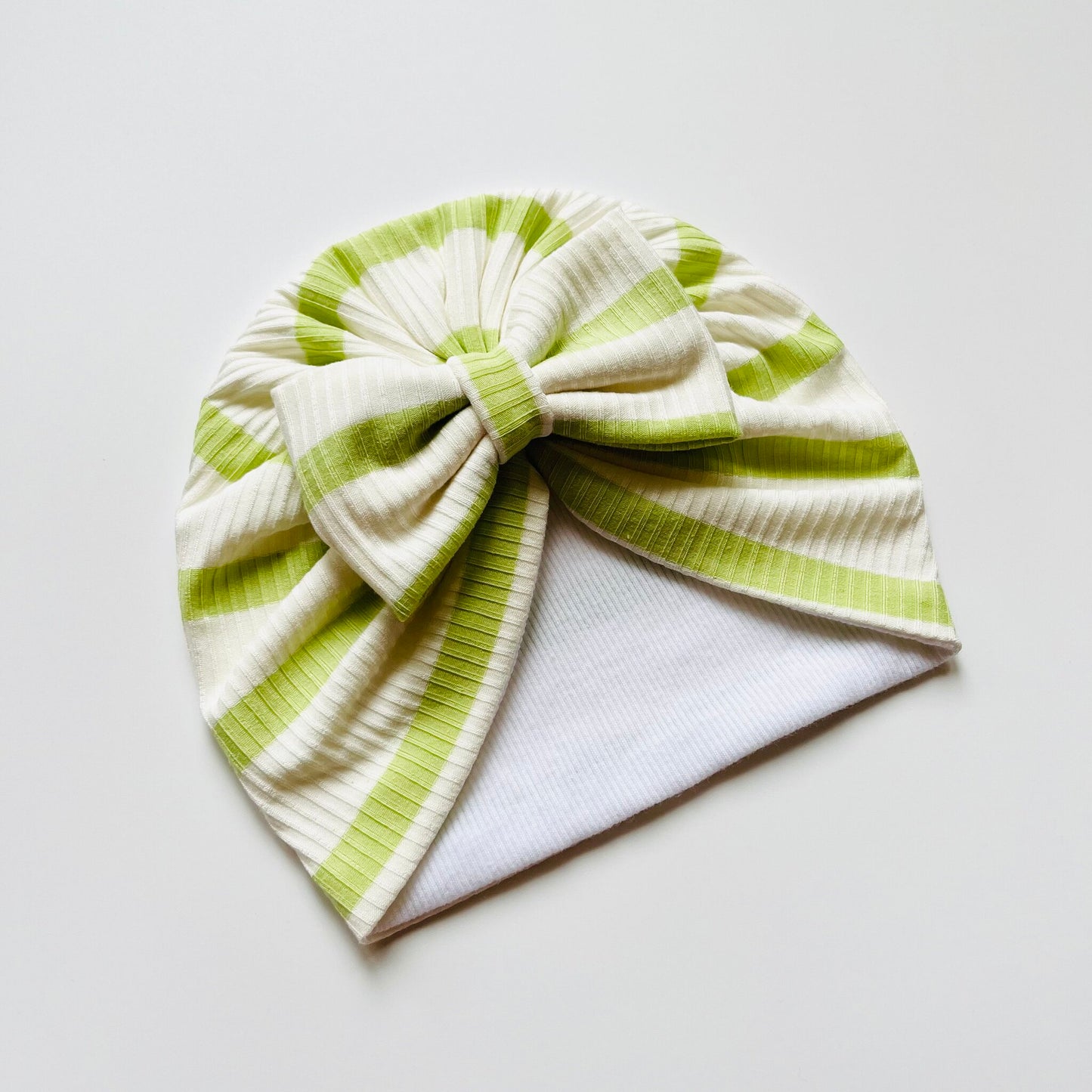 Light Green And White Striped Baby Turban Hat - Bow Design