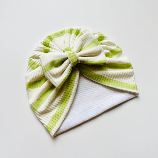 Light Green And White Striped Baby Turban Hat - Bow Design