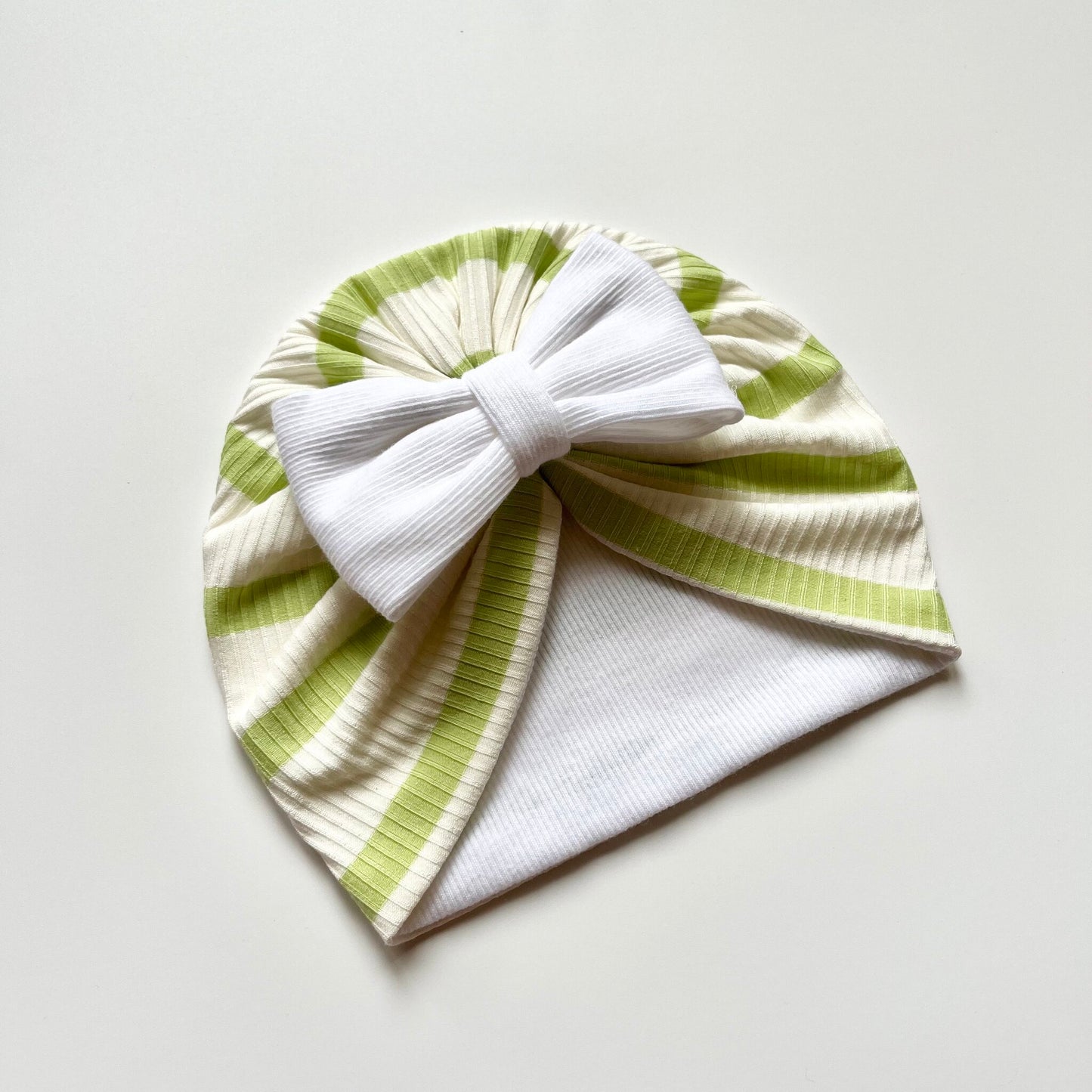 Light Green And White Striped Baby Turban Hat - Bow Design