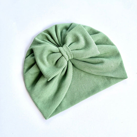 Olive Green Colour Baby Turban Hat - Bow Design