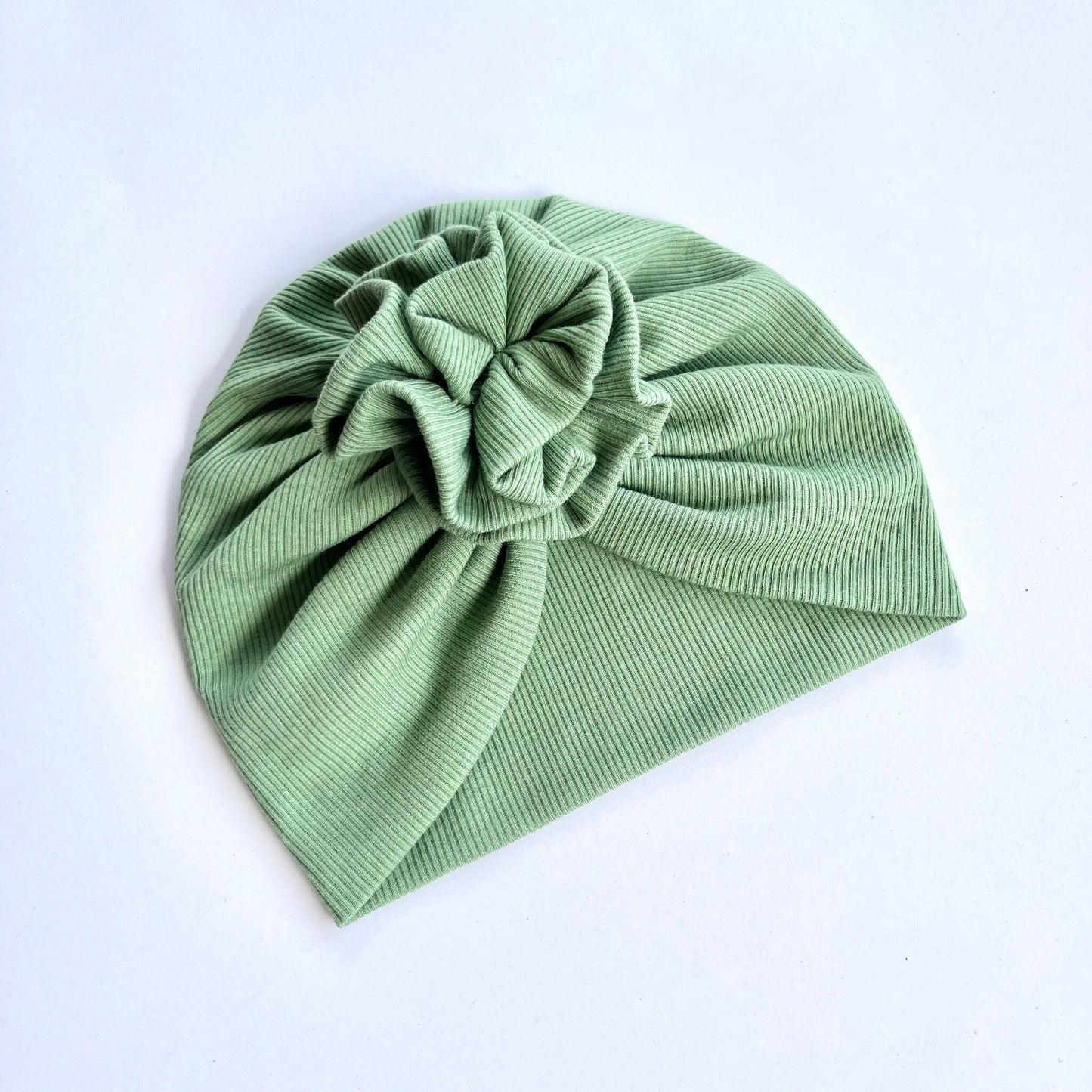 Olive Green Colour Baby Turban Hat - Flower Design