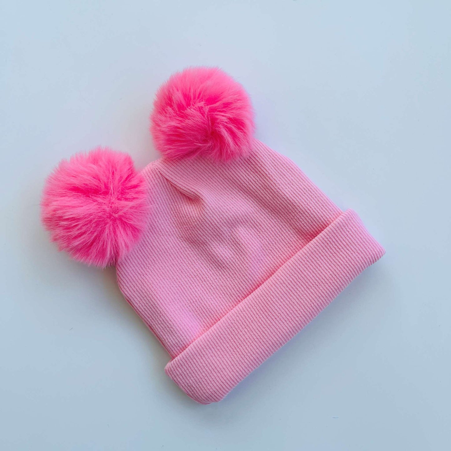 Pink Beanie Hat wIth Pink Pom Pom Balls for Babies & Kids