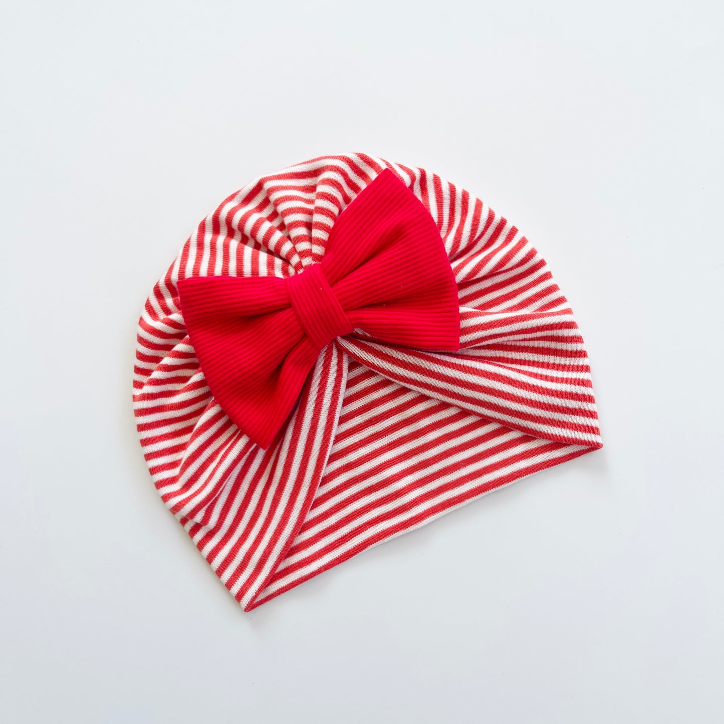 Red & White Striped Baby Turban Hats in Bow, Flower & Donut Designs