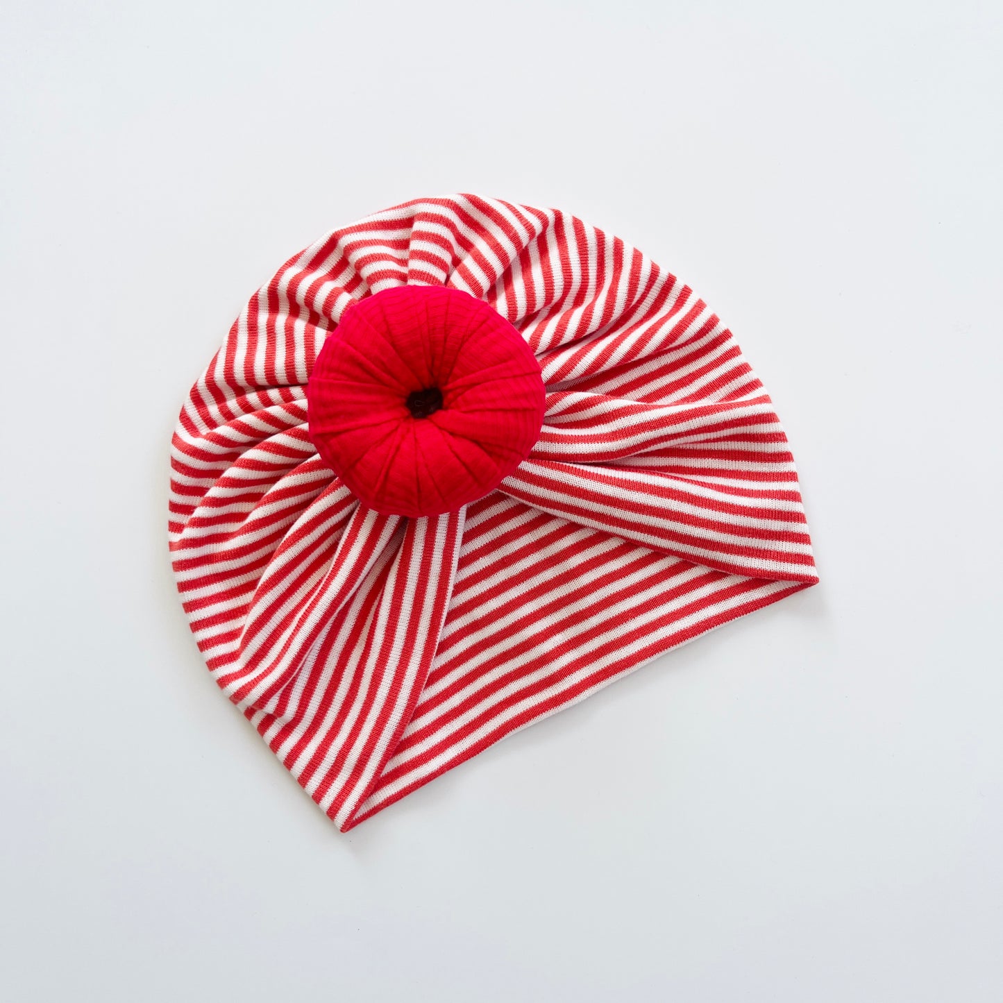 Red & White Striped Baby Turban Hats in Bow, Flower & Donut Designs