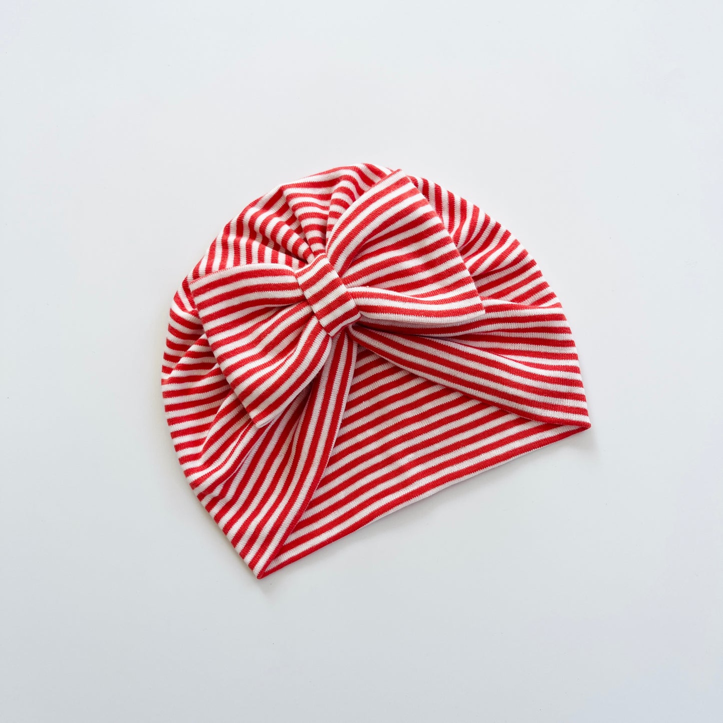 Red & White Striped Baby Turban Hats in Bow, Flower & Donut Designs
