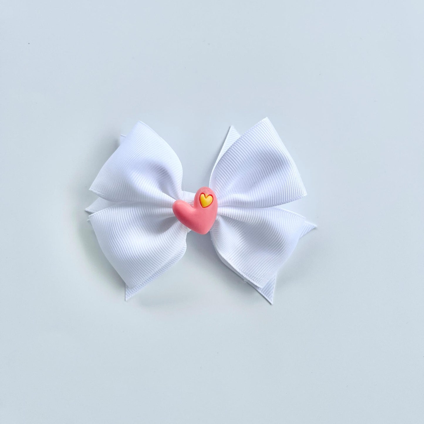 White Ribbon Bow Clip with Heart Charm
