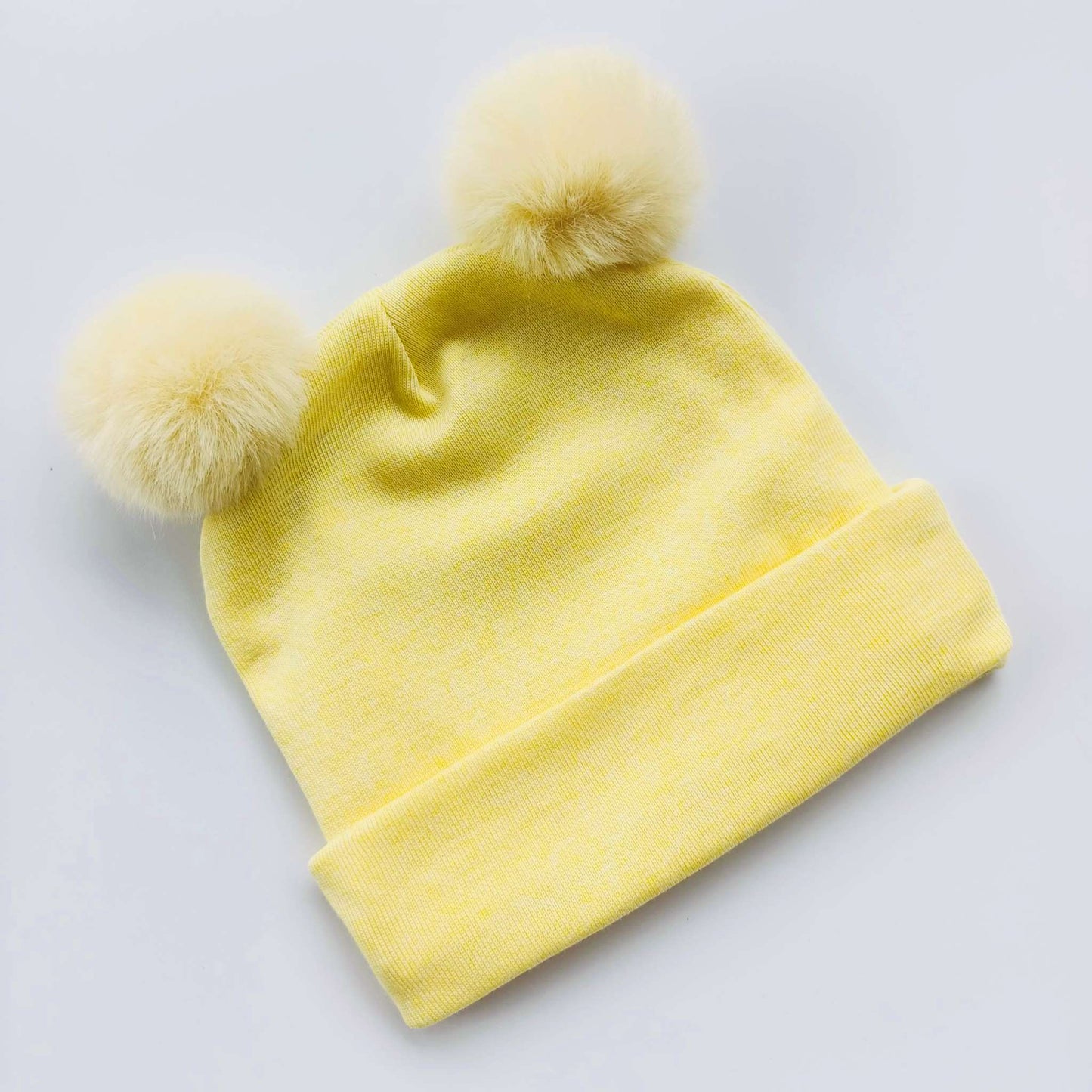 Yellow Beanie Hat wIth Yellow Pom Pom Balls for Babies & Kids