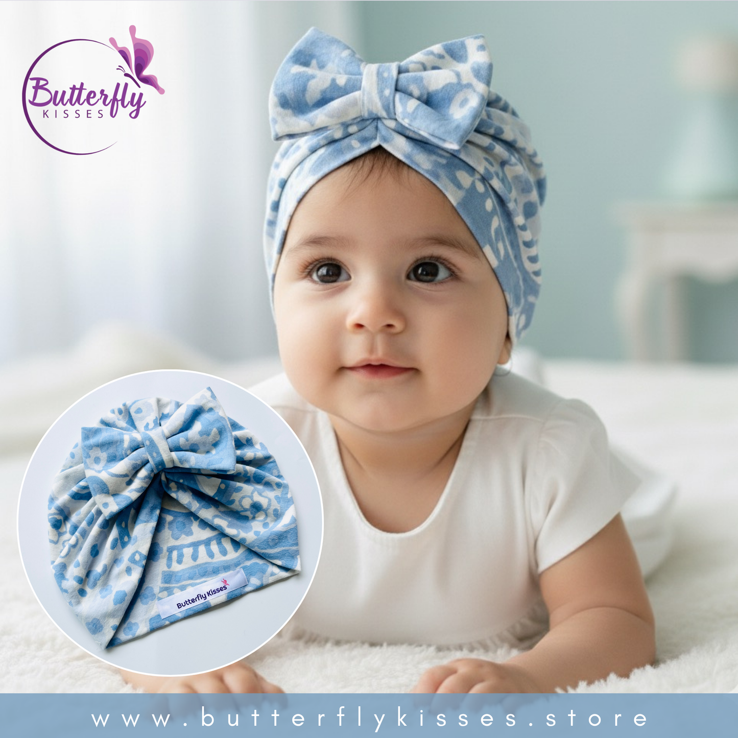 Sky Blossom Bow Design Baby Turban
