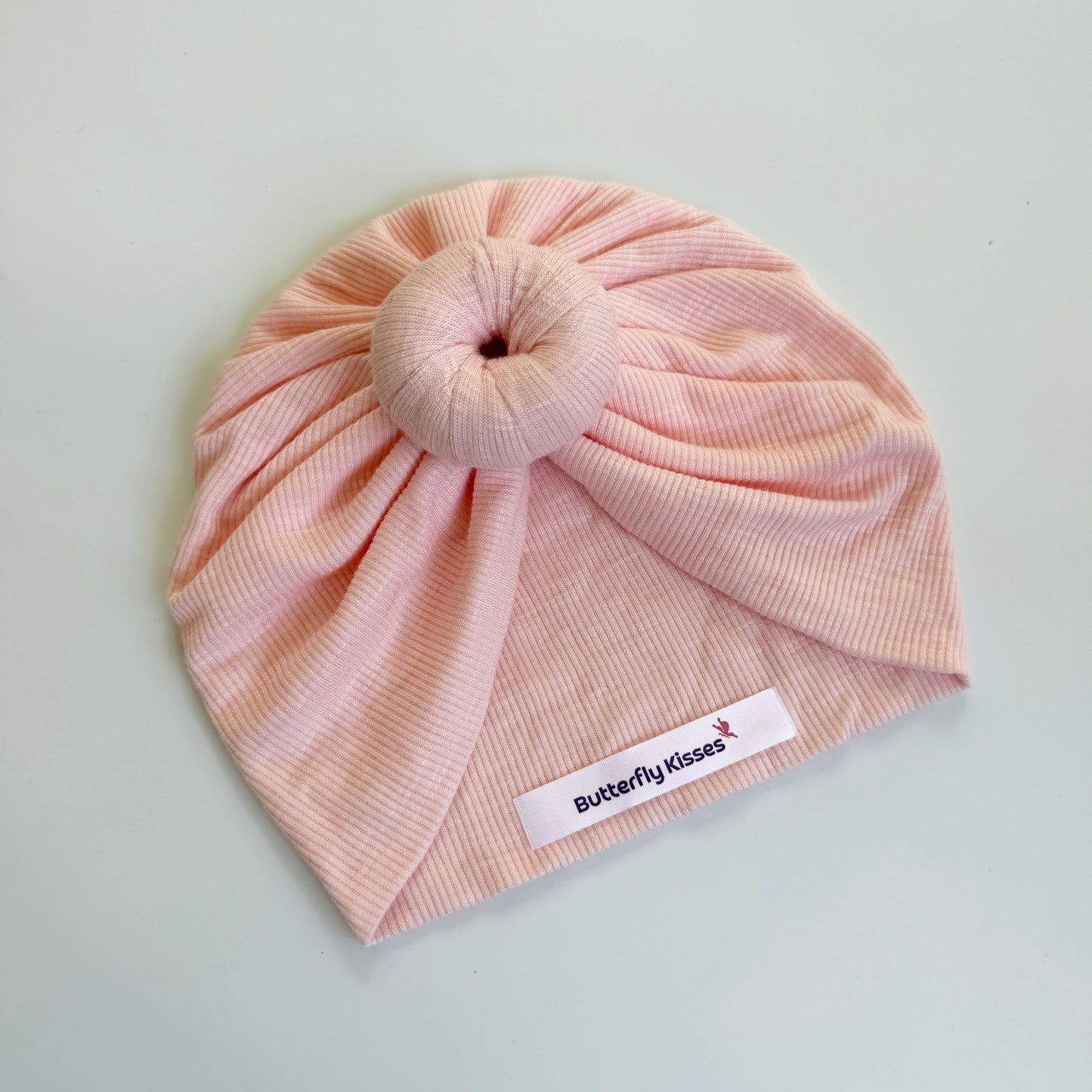 Blush Pink Ribbed Baby Turban Hat – Bow & Donut Bun Variants