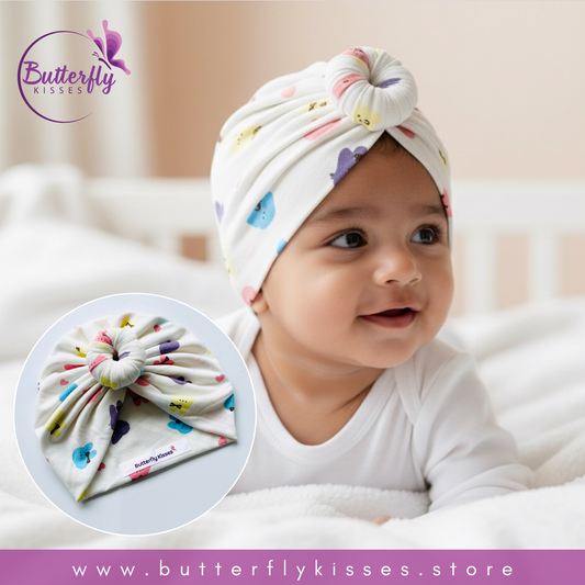 Playful Pastel Critters Baby Turban in Donut Design