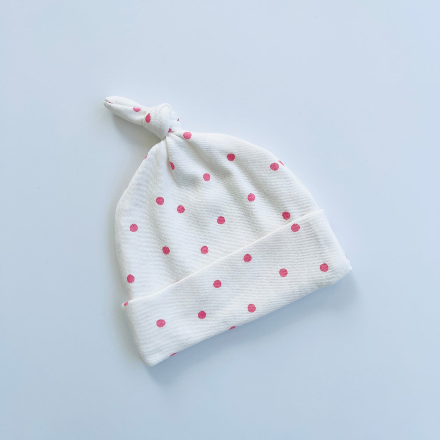 Baby & Kids White Knotted Beanie with Pink Polka Dots