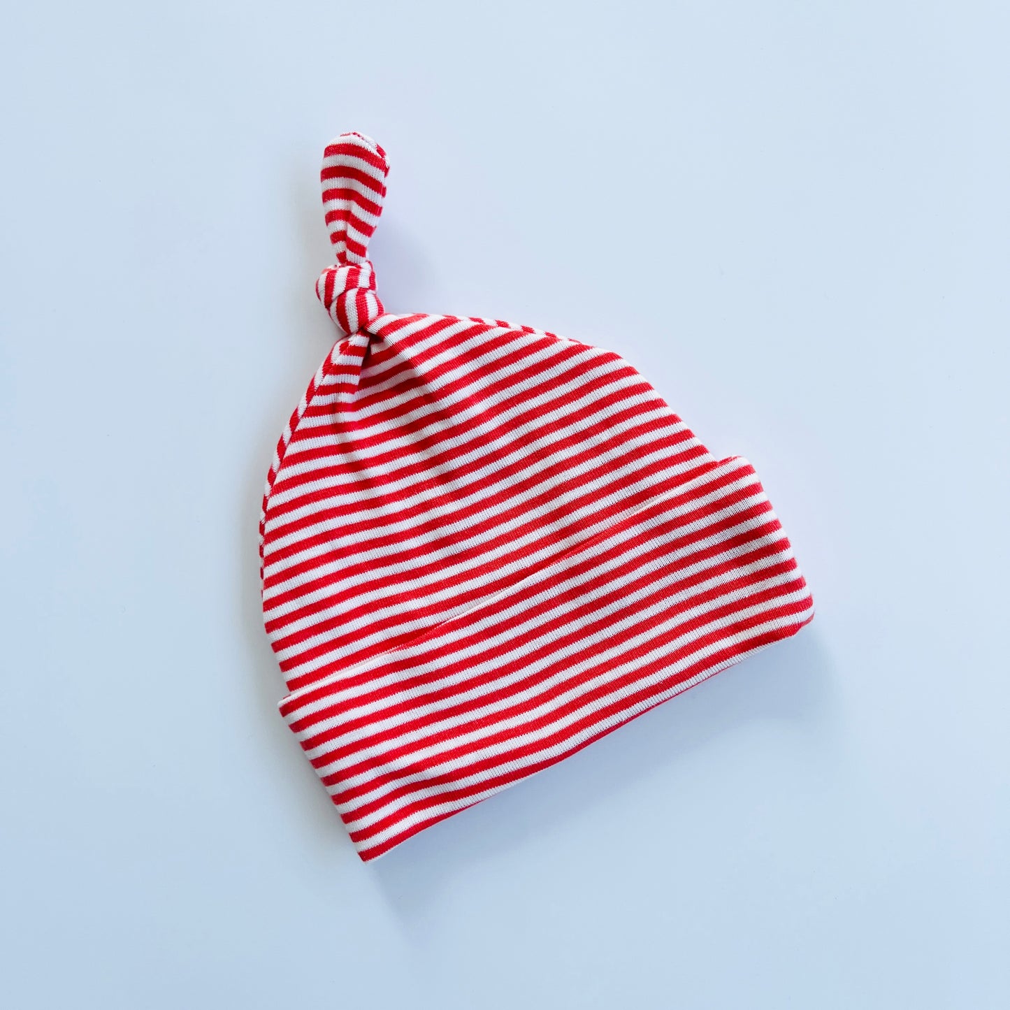 Red & White Striped Knotted Beanie Hat For Babies & Kids