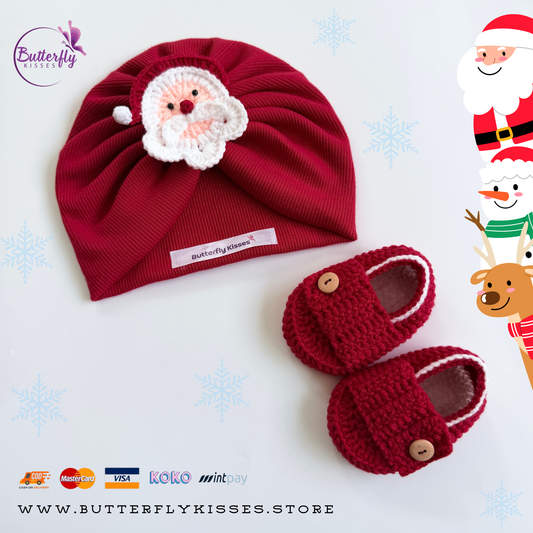 Santa Snuggles Holiday Turban & Booties Set (Unisex)
