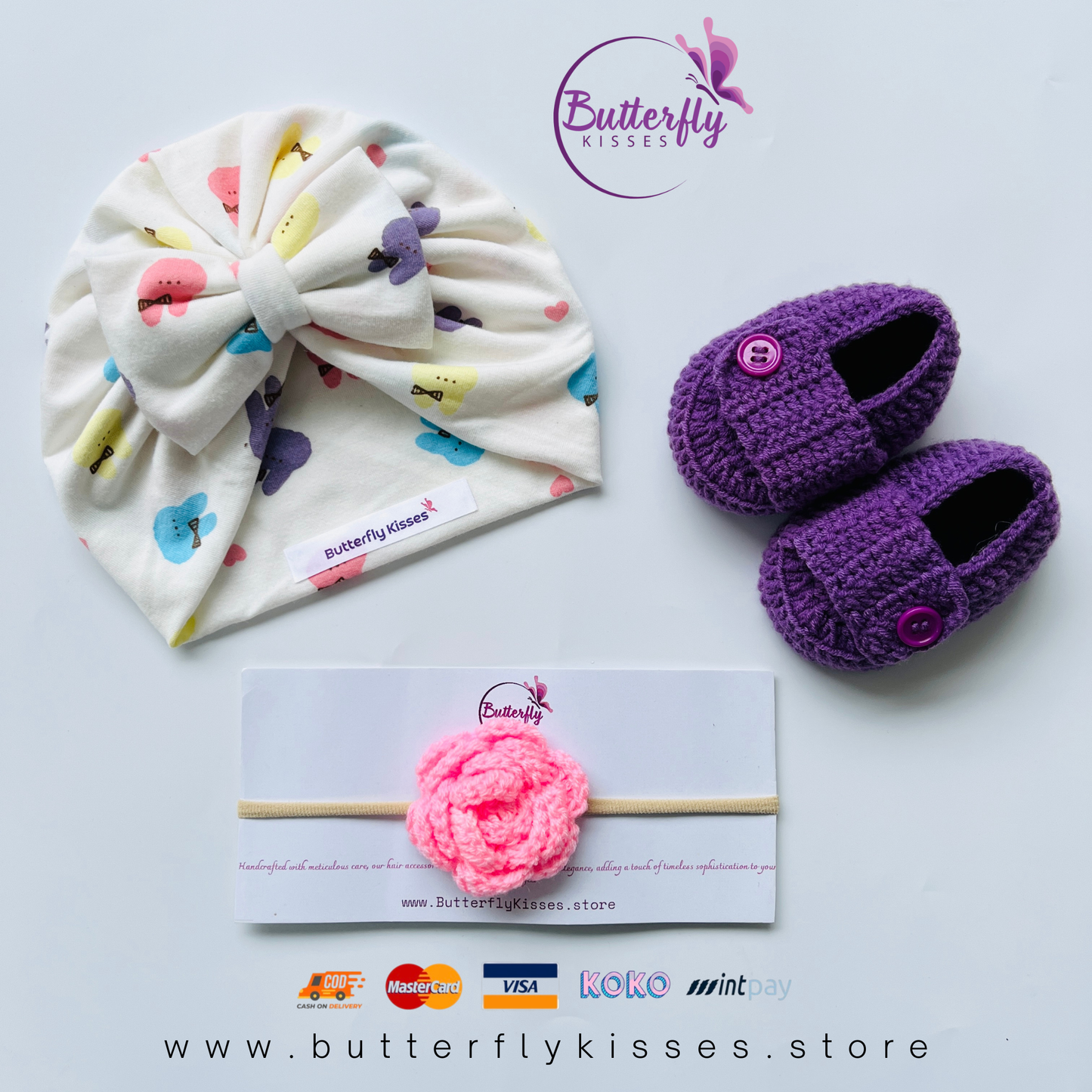 The Dreamy Days Baby Girl Accessory Set - Turban, Headband & Booties