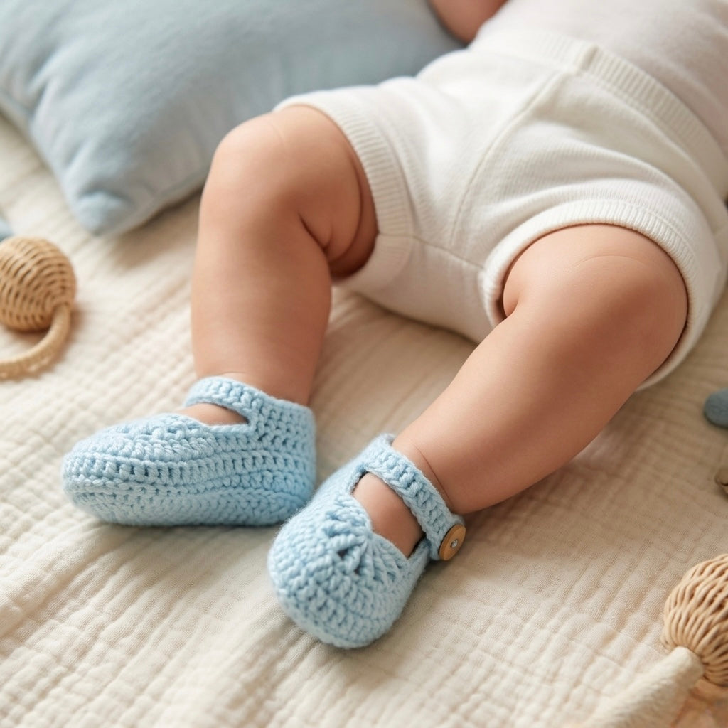 Woven Web Baby Booties – Sky Blue