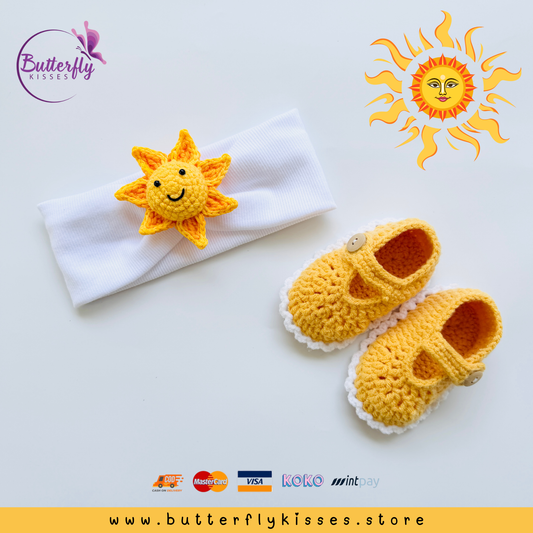 Avurudu Baby Headband & Crochet Shoe Set – Sunshine Design | Sinhala Tamil New Year Baby Gift