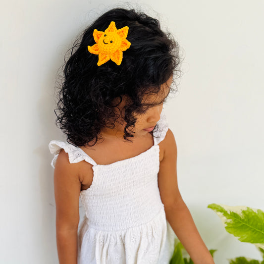 Avurudu Sunshine Baby Hair Clip | Handmade Crochet Sun Hair Accessory