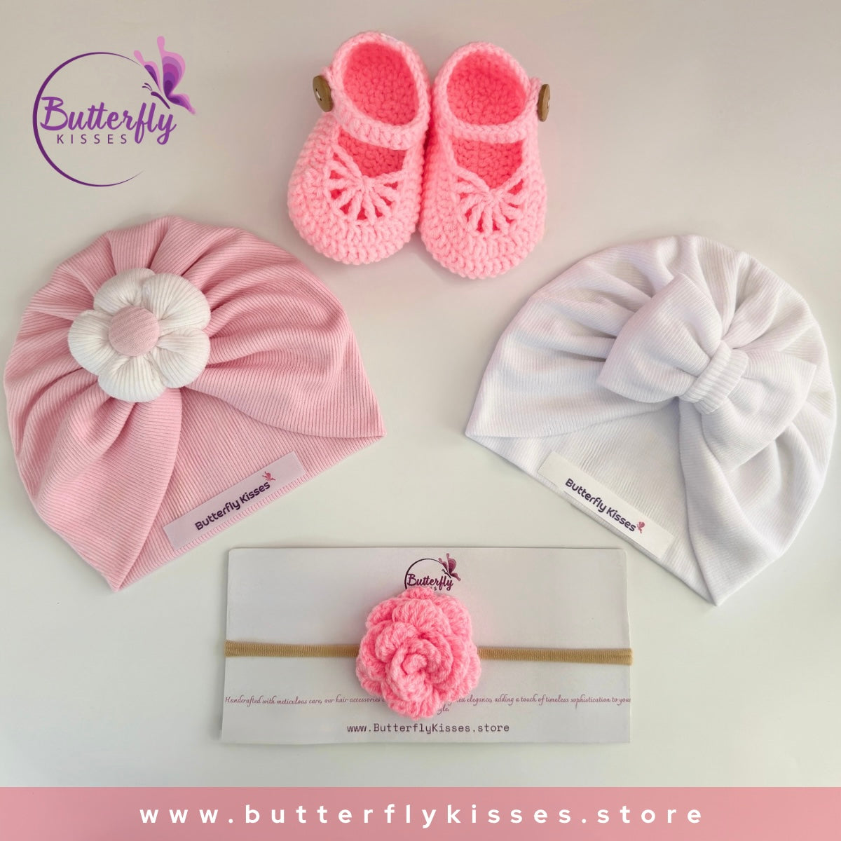 Soft Pink Dreams Baby Girl Gift Set – Shoes, Turban Hats & Headband